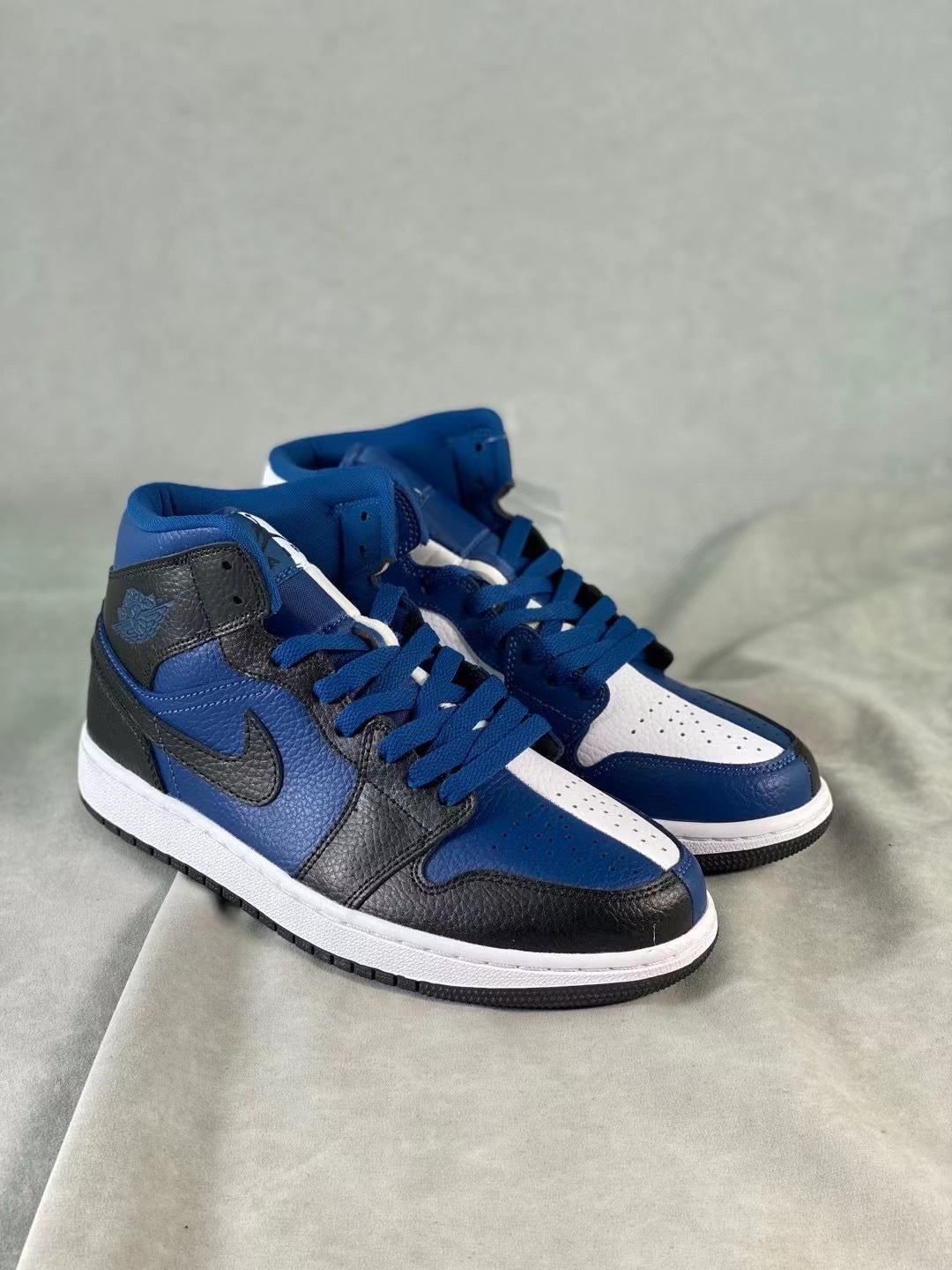 Mid Top Sneakers, Blue White Colorway, Lace Up Design, Casual Gift for Sneaker Fans