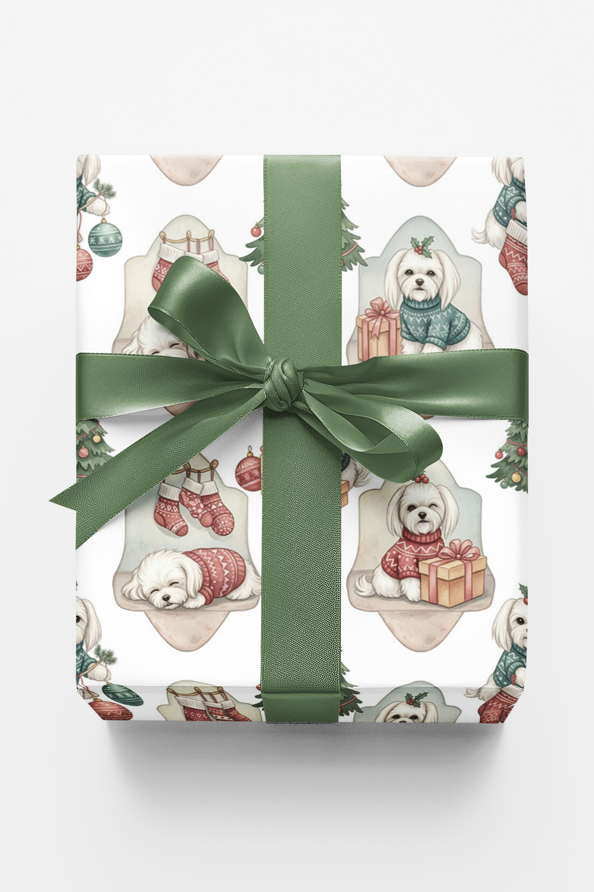 Holiday Sweater Dog Gift Wrap, Maltese Dog Christmas Wrapping Paper, Festive Maltese Wrapping Paper, Maltese Dog Lover Holida