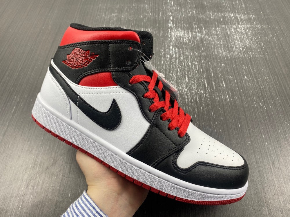 Mid Top Sneakers, White Black Red Colorway, Lace Up Design, Casual Gift for Sneaker Fans