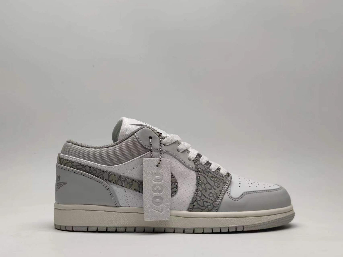 Low Top Sneakers, White Gray Colorway, Cracked Pattern, Lace Up Design, Casual Gift for Sneaker Fans