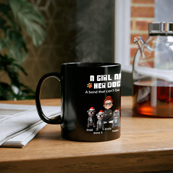 Girl and Her Dogs Coffee Mug, Personalized Dog Mom Ceramic Mug, Custom Pet Lover Christmas Mug, 11oz 15oz Ceramic Coffee Cup 