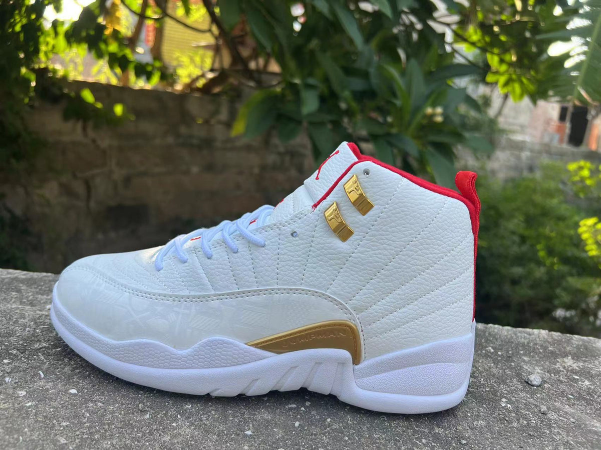 Sneakers, White Red Gold Colorway, Lace Up Design, Casual Gift for Sneaker Fans