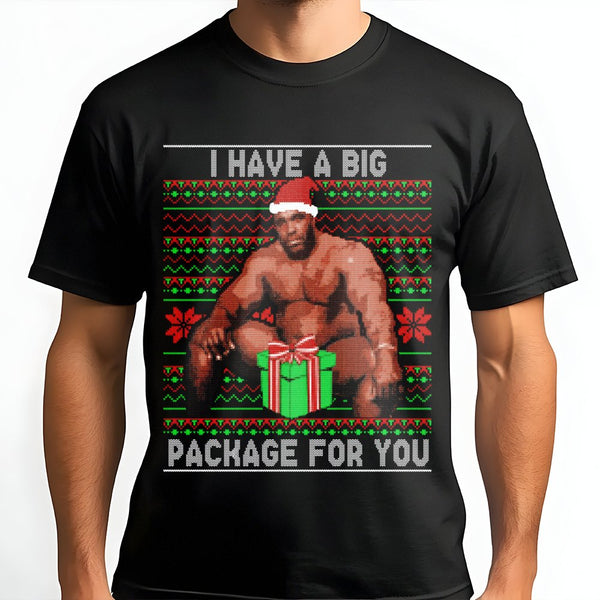 Humorous Meme Ugly Christmas Shirt, Barry Big Package Christmas Shirt, Holiday Gag Graphic Tee, Humor Secret Santa Top, Adult