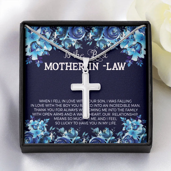 Stainless Steel Religious Faith Pendant Necklace, Mother in Law Cross Necklace, Sentimental Card Keepsake, Birthday Christmas
