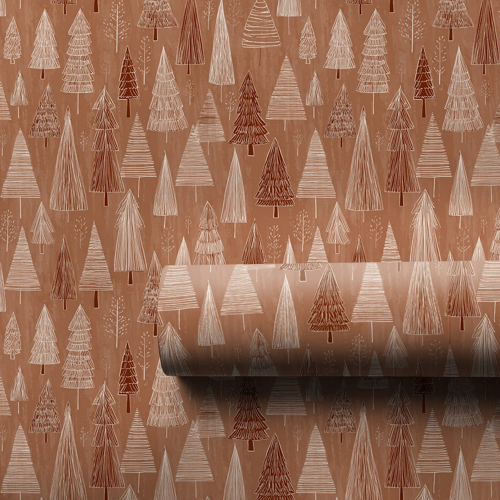 Scandinavian Forest Holiday Gift Wrap, Rustic Christmas Tree Wrapping Paper, Hand-Drawn Xmas Gift Wrap Roll, Seasonal Present