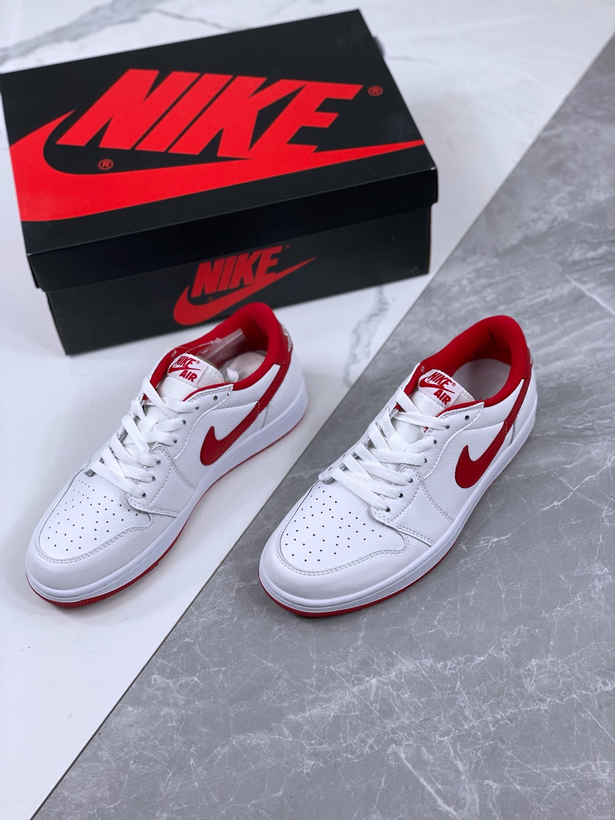 Retro Low Top Sneakers, White Red Colorway, Lace Up Design, Casual Gift for Sneaker Fans