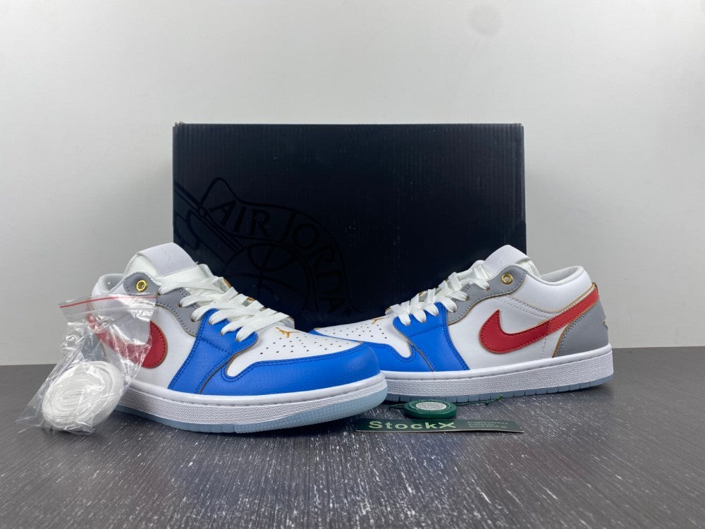 Low Top Sneakers, Blue White Red Colorway, Lace Up Design, Casual Gift for Sneaker Fans