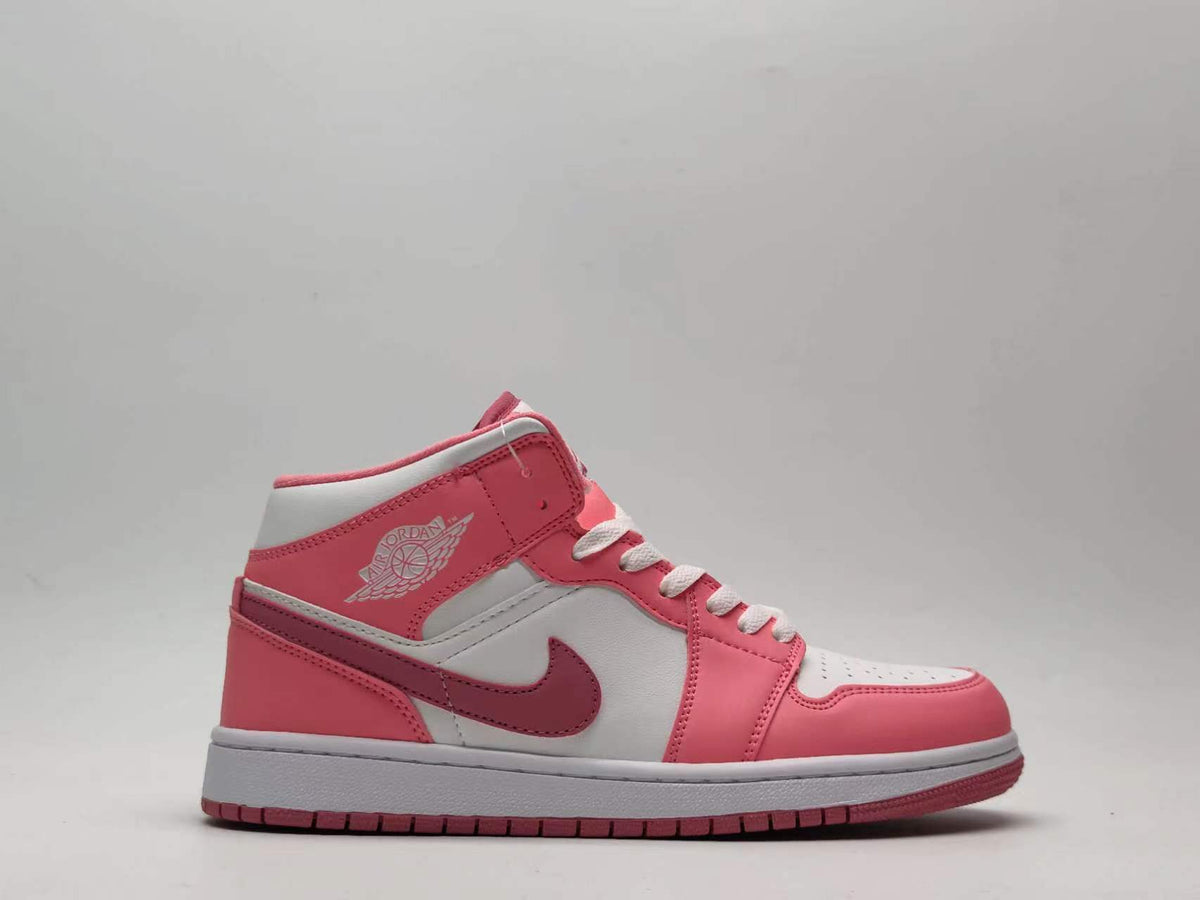 Mid Top Sneakers, White Pink Colorway, Lace Up Design, Casual Gift for Sneaker Fans