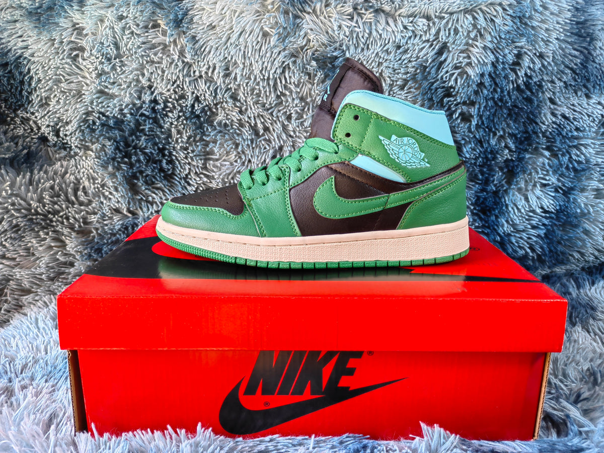 Mid Top Sneakers, Green White Colorway, Lace Up Design, Casual Gift for Sneaker Fans