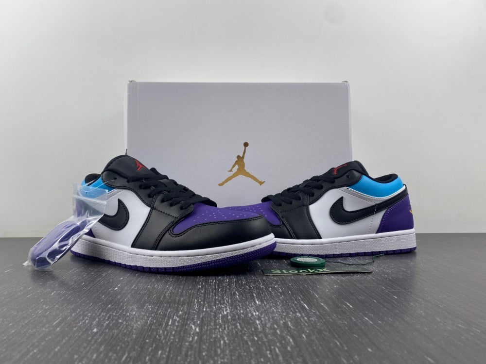 Low Top Sneakers, Black Purple Colorway, Lace Up Design, Casual Gift for Sneaker Fans