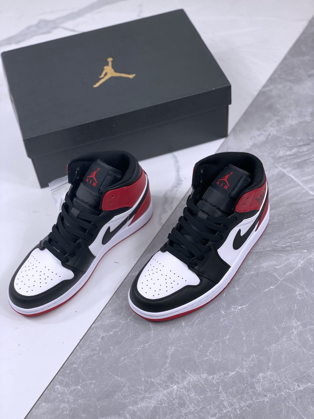 Retro Mid Top Basketball Shoes, Black Red Colorway, Lace Up Design, Casual Gift for Shoe Lovers