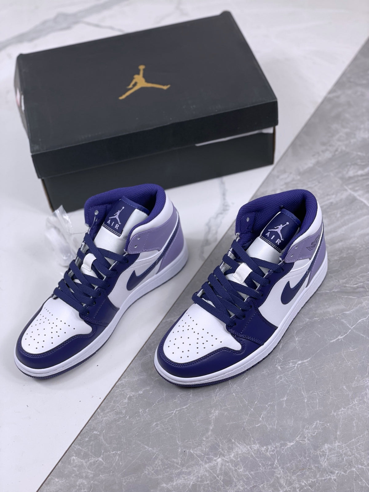Mid Top Sneakers, White Purple Colorway, Lace Up Design, Casual Gift for Sneaker Fans