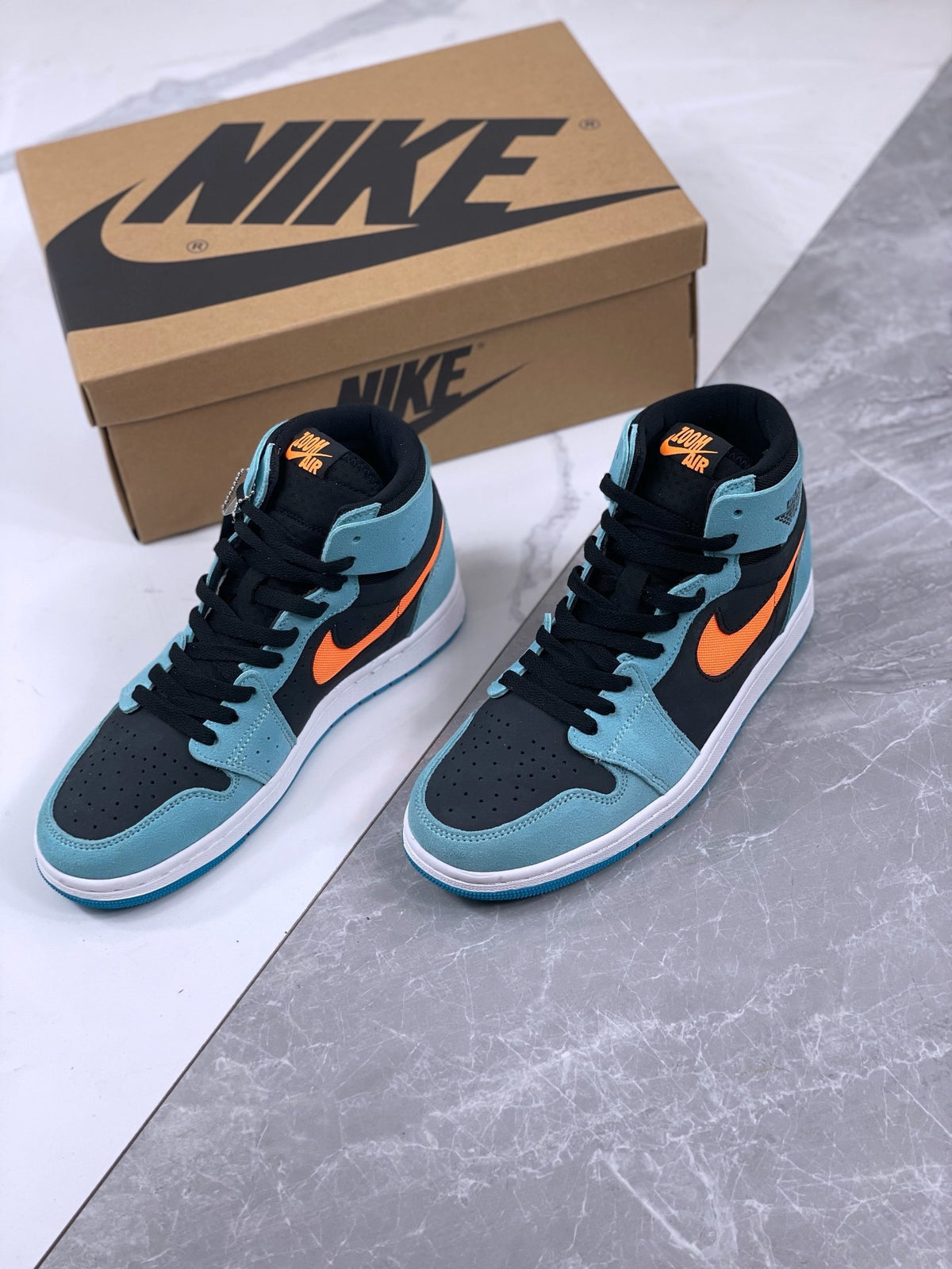 High Top Sneakers, Blue Orange Colorway, Lace Up Design, Casual Gift for Sneaker Fans
