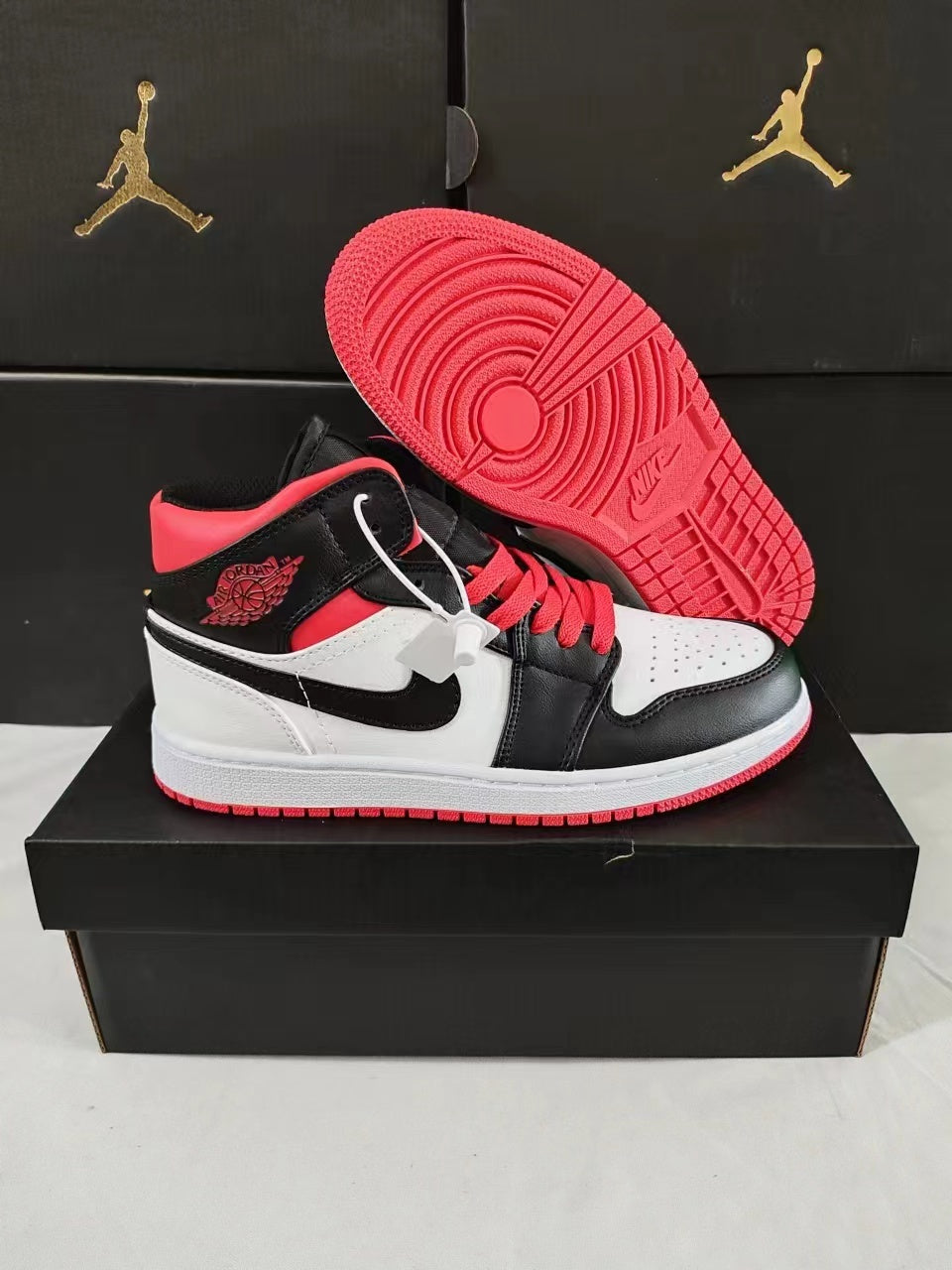 Sneakers, White Black Red Colorway, Lace Up Design, Casual Gift for Sneaker Fans