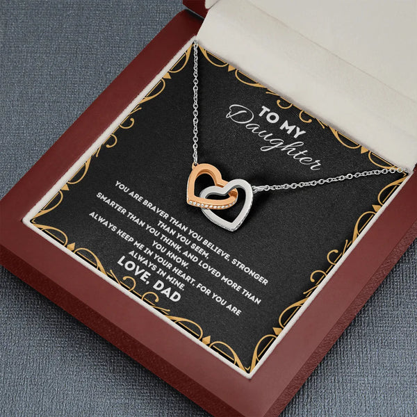 Surgical Steel Pendant Necklace, To My Daughter Interlocking Heart Necklace, Father to Daughter Necklace, Birthday Christmas 