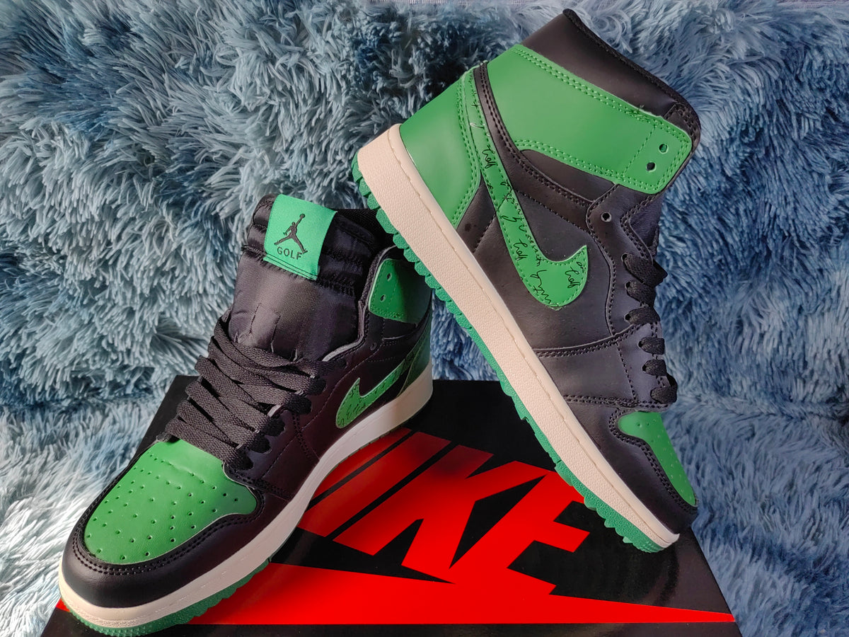 Golf Shoes, Black Green Colorway, Lace Up Design, Casual Gift for Shoe Lovers