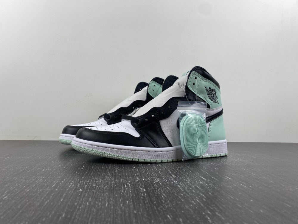 Retro High Top Sneakers, Mint Green Black Colorway, Lace Up Design, Casual Gift for Sneaker Fans