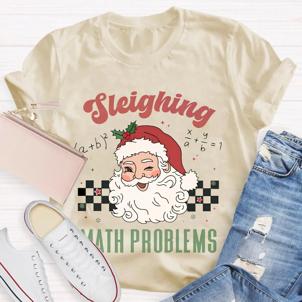 Humorous Math Teacher Holiday Graphic Tee, Sleighing Math Problems Christmas Shirt, Festive STEM Christmas T-Shirt, Winter Ma