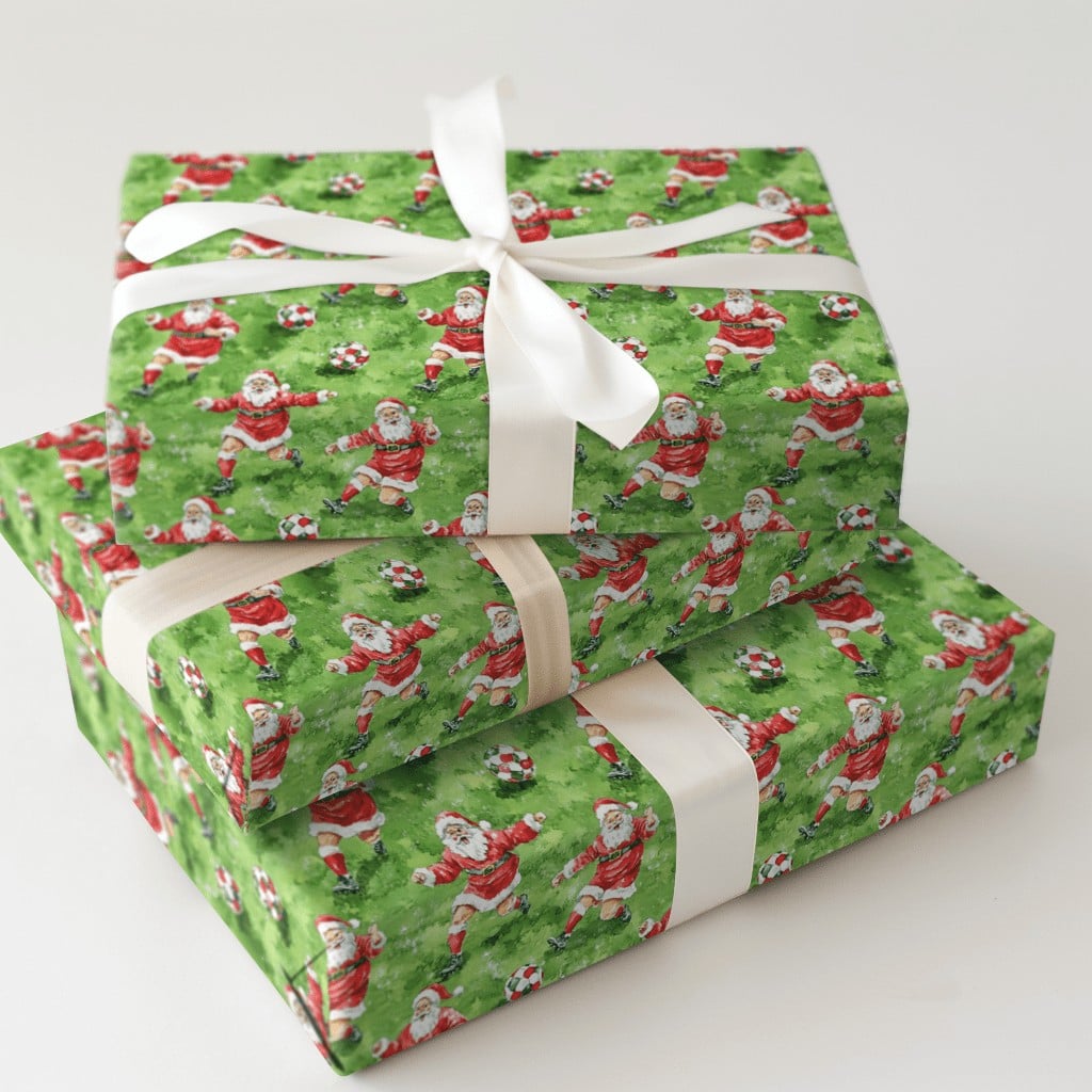 Christmas Soccer Gift Wrap, Soccer Santa Wrapping Paper, Holiday Sports Wrapping Paper, Football Santa Roll, Athlete Xmas Gif