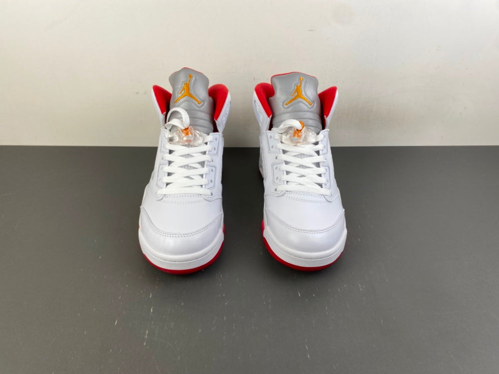 Retro High Top Sneakers, White Orange Colorway, Lace Up Design, Casual Gift for Sneaker Fans