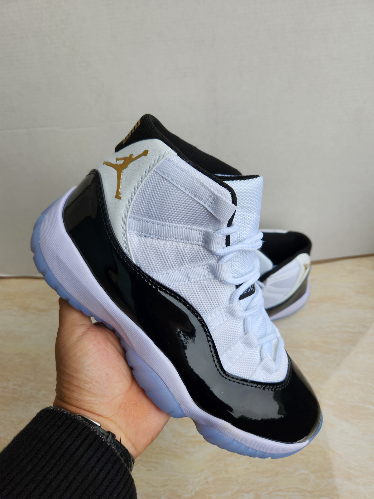 Sneakers, White Black Gold Colorway, Lace Up Design, Casual Gift for Sneaker Fans