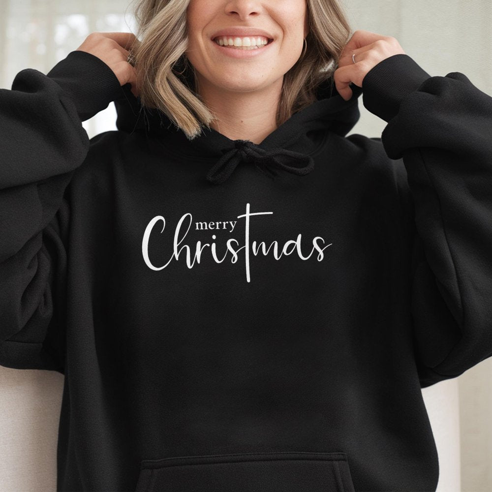 Religious Faith Hoodie, Christian Cross Christmas Hoodie, Merry Christmas Hooded Sweatshirt, Jesus Holiday Hoodie, Christian 