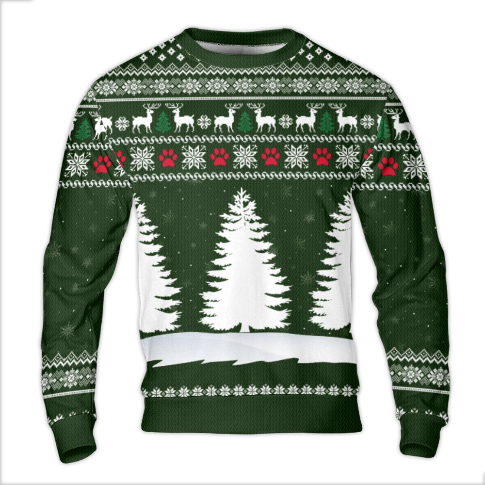 Fair Isle Reindeer Holiday Sweater, Dog Paw Christmas Tree Ugly Sweater, Pet Lover Ugly Christmas Sweater, Festive Winter Cre