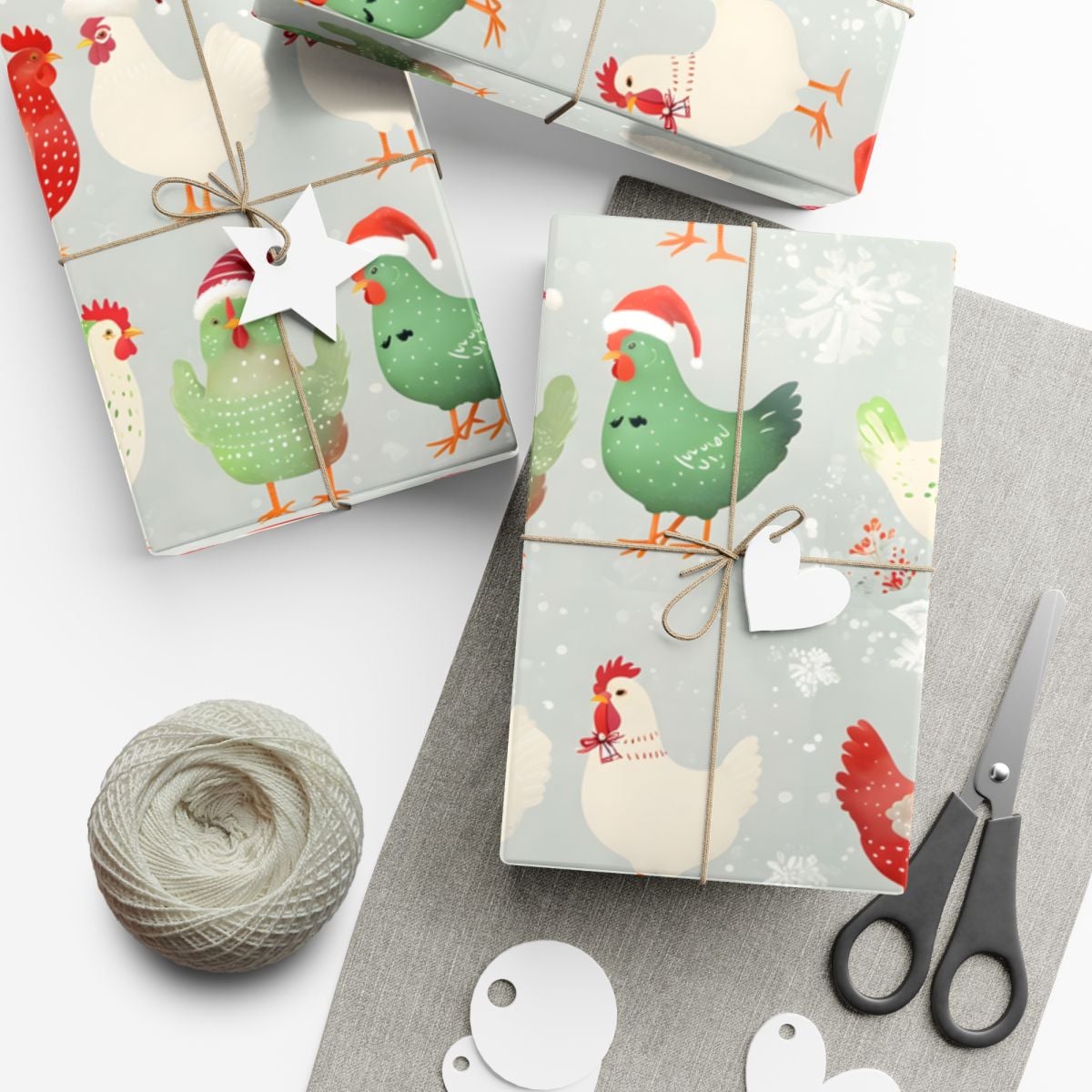 Farmhouse Poultry Gift Wrap, Christmas Chicken Wrapping Paper, Adorable Hen Holiday Wrapping Paper, Farm Animal Gift Wrap