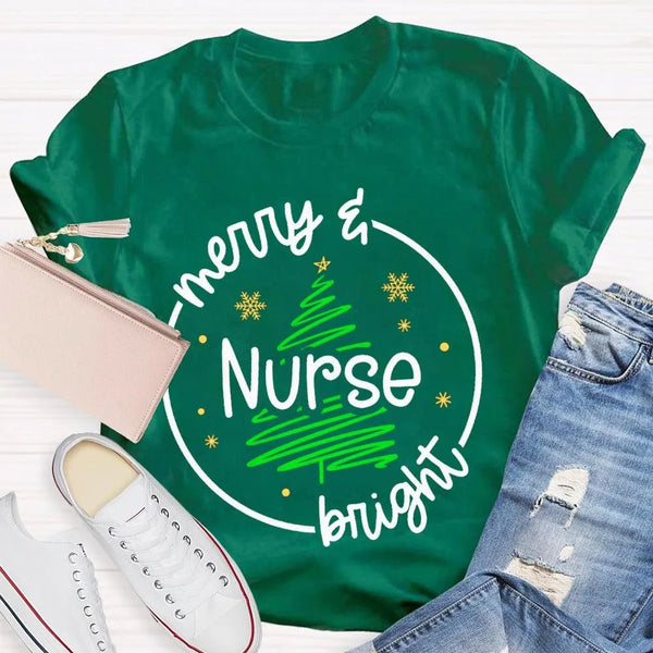 Healthcare RN Holiday Graphic Tee, Merry Nurse Bright Christmas Tree Shirt, Medical Staff Christmas T-Shirt, Nurse Holiday Se