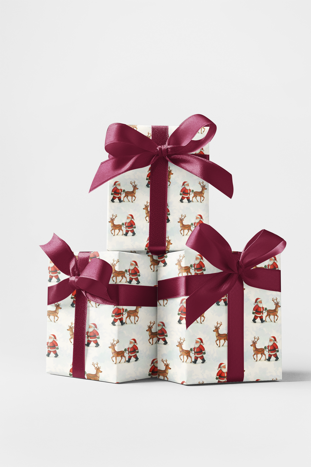 Christmas Holiday Gift Wrap, Watercolor Santa and Reindeer Wrapping Paper, Adorable Xmas Pattern Wrapping Paper, Winter Prese