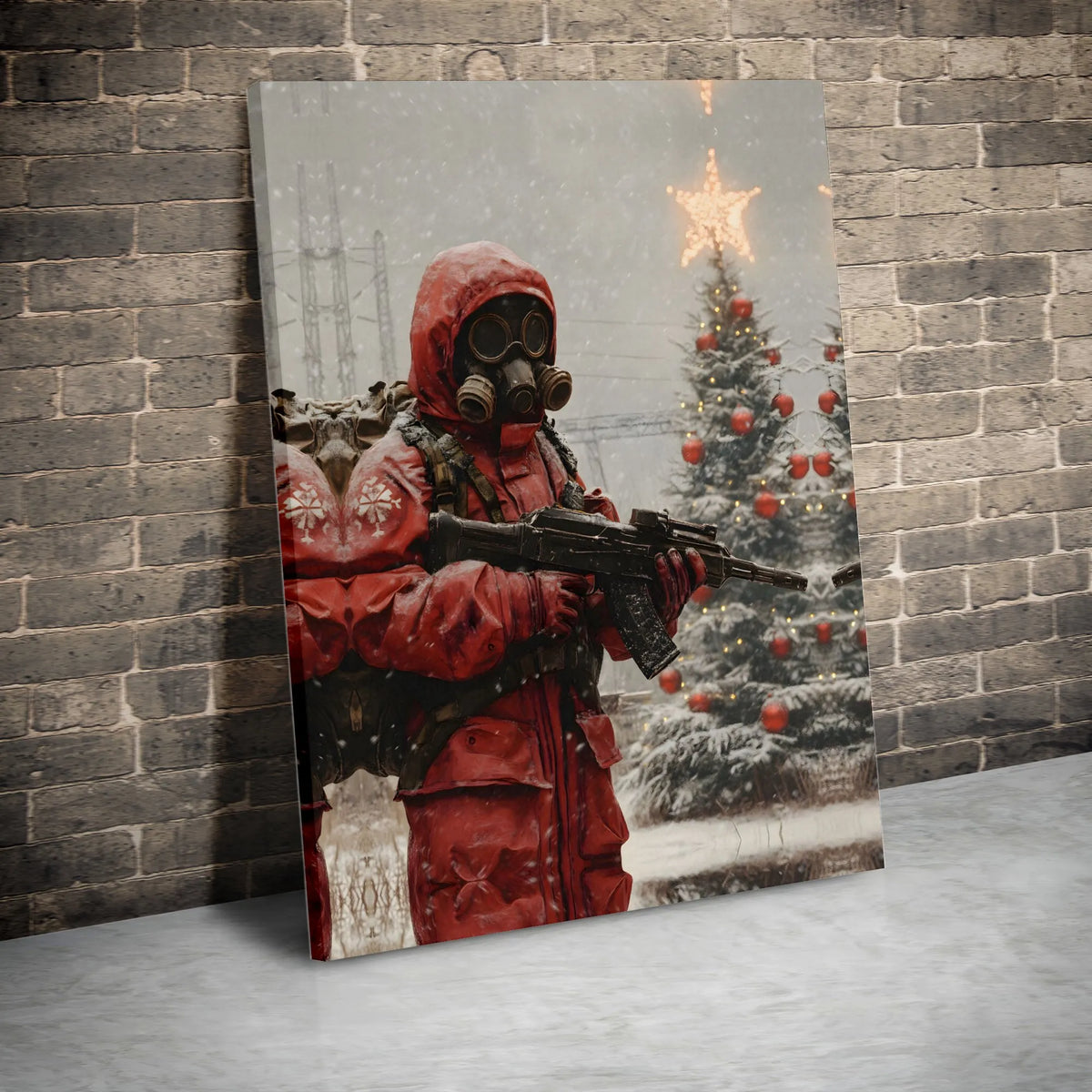 Dark Winter Christmas Canvas Print, Post-Apocalyptic Soldier Canvas Art, Dystopian Gamer Wall Art Canvas, Sci-Fi Military Art