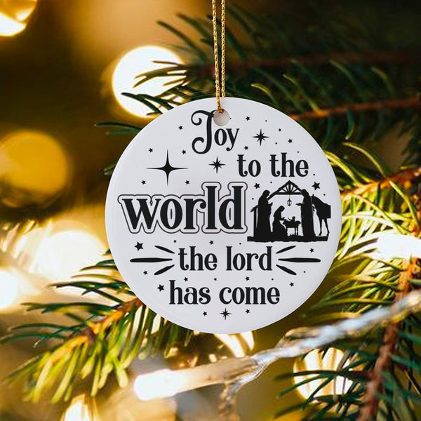 Religious Christmas Tree Ornament, Joy to the World Nativity Ceramic Ornament, Christian Keepsake Ornament, Spiritual Holiday