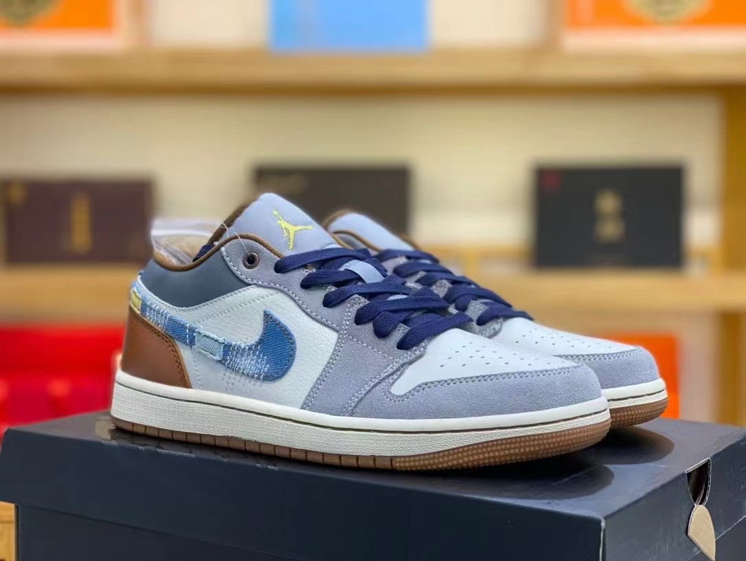 Low Top Sneakers, Blue Gray White Colorway, Lace Up Design, Casual Gift for Sneaker Fans