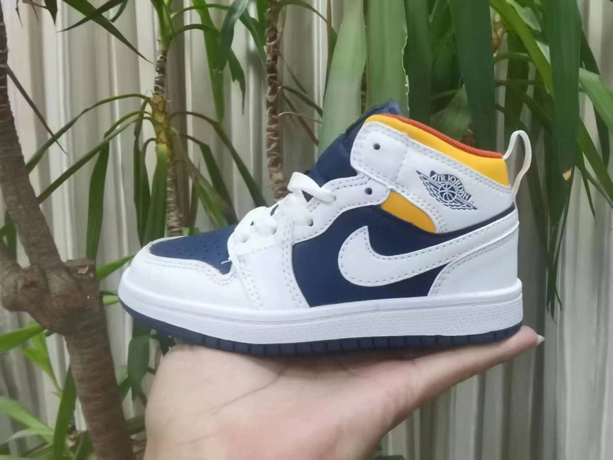 Sneakers, Navy White Yellow Colorway, Lace Up Design, Casual Gift for Sneaker Fans