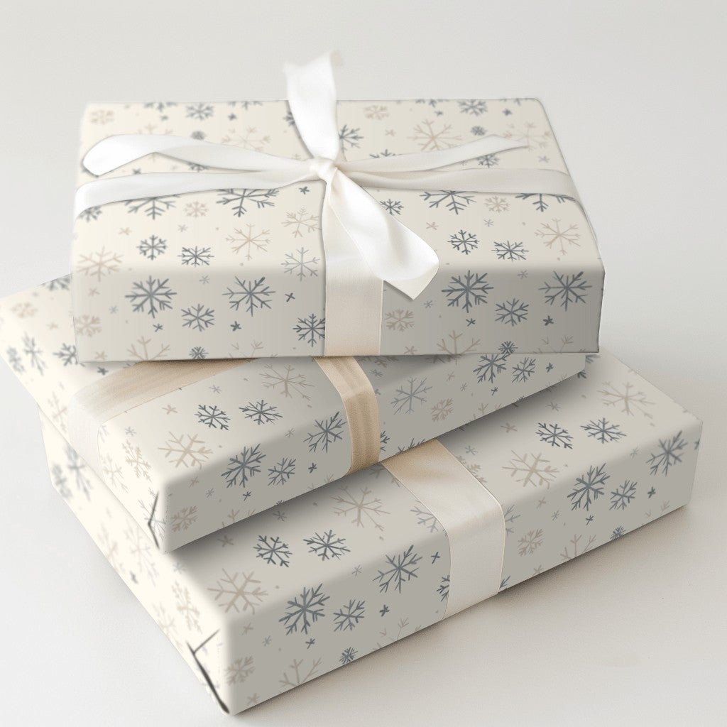 Neutral Winter Gift Wrap, Muted Snowflake Wrapping Paper, Minimalist Blue Beige Wrapping Paper, Elegant Christmas Holiday Wra