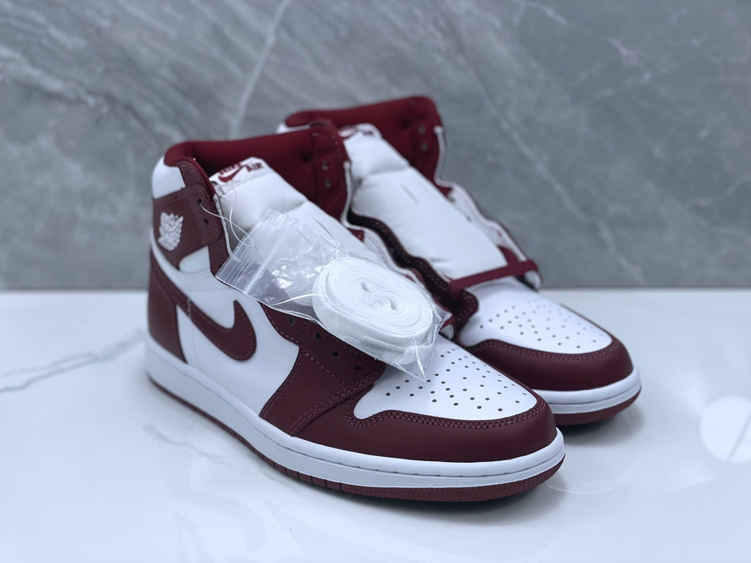 Basketball Shoes, White Burgundy Colorway, Retro, High Top, Lace Up Design, Casual Gift for Shoe Lovers