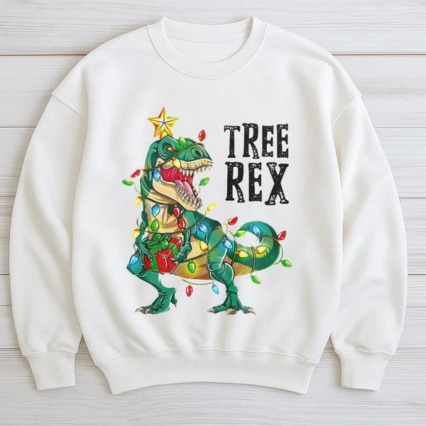 Humorous Dinosaur Christmas Sweatshirt, Tree Rex Christmas Sweatshirt, Adorable Dino Holiday Graphic Crewneck, Ugly Xmas Tree