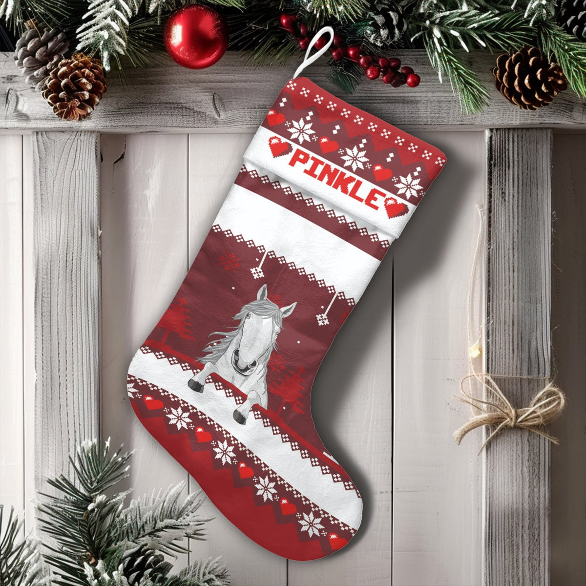 Custom Name Equine Stocking, Personalized Horse Christmas Stocking, Adorable Pony Holiday Stocking, Horse Lover Present, Rust
