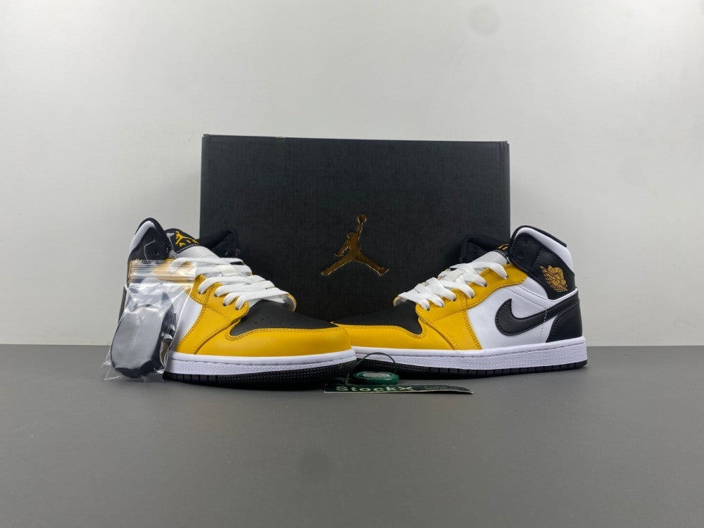 Mid Top Sneakers, White Black Yellow Colorway, Lace Up Design, Casual Gift for Sneaker Fans