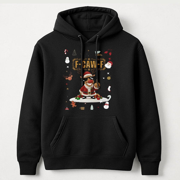 Rude Santa Deer Sweatshirt, Humorous Christmas Reindeer Hoodie, Novelty Holiday Hooded Pullover, Humorous Xmas Sweater, Winte