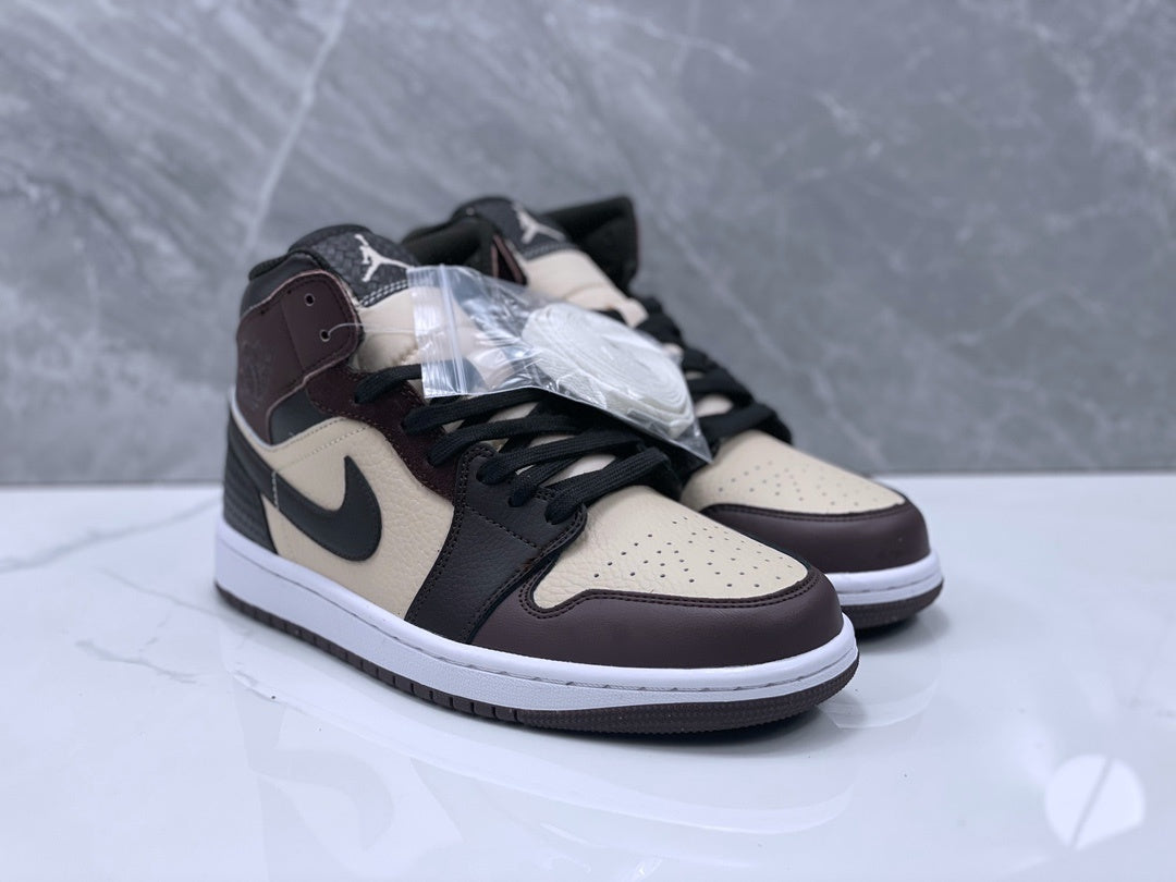 Mid Top Sneakers, Beige Black Colorway, Lace Up Design, Casual Gift for Sneaker Fans