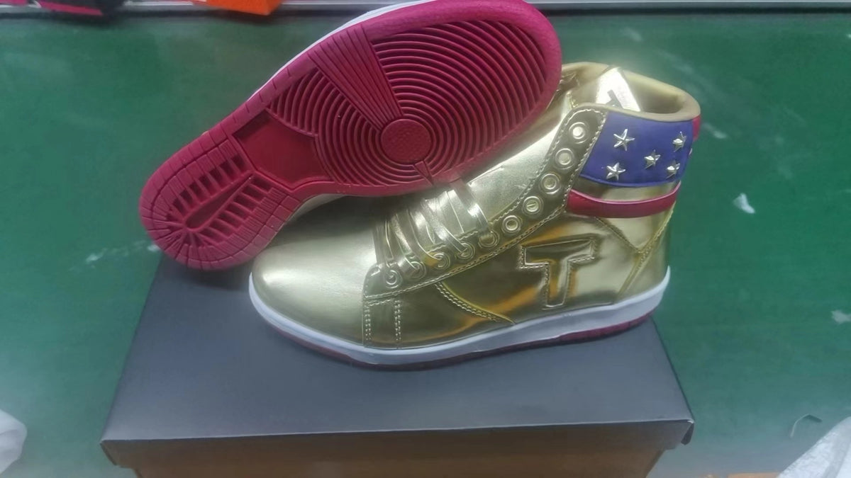 High Top Sneakers, Gold White Colorway, Lace Up Design, Casual Gift for Sneaker Fans