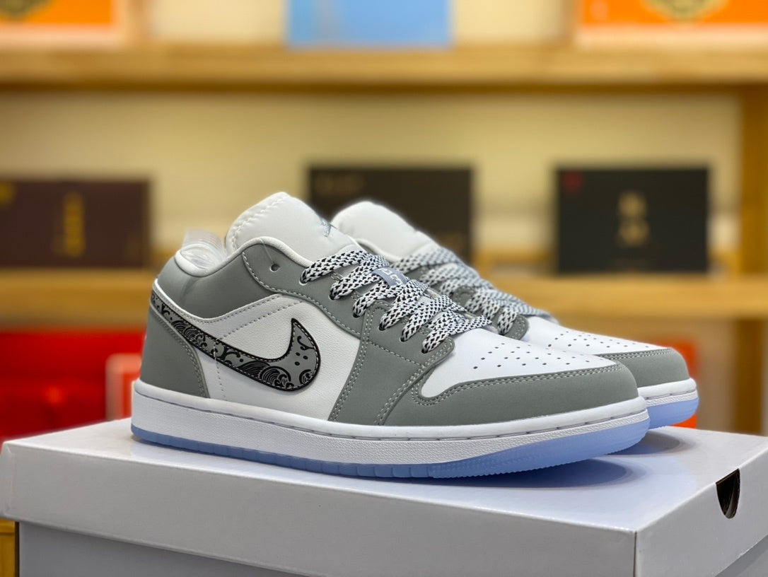 Low Top Sneakers, White Gray Colorway, Lace Up Design, Casual Gift for Sneaker Fans