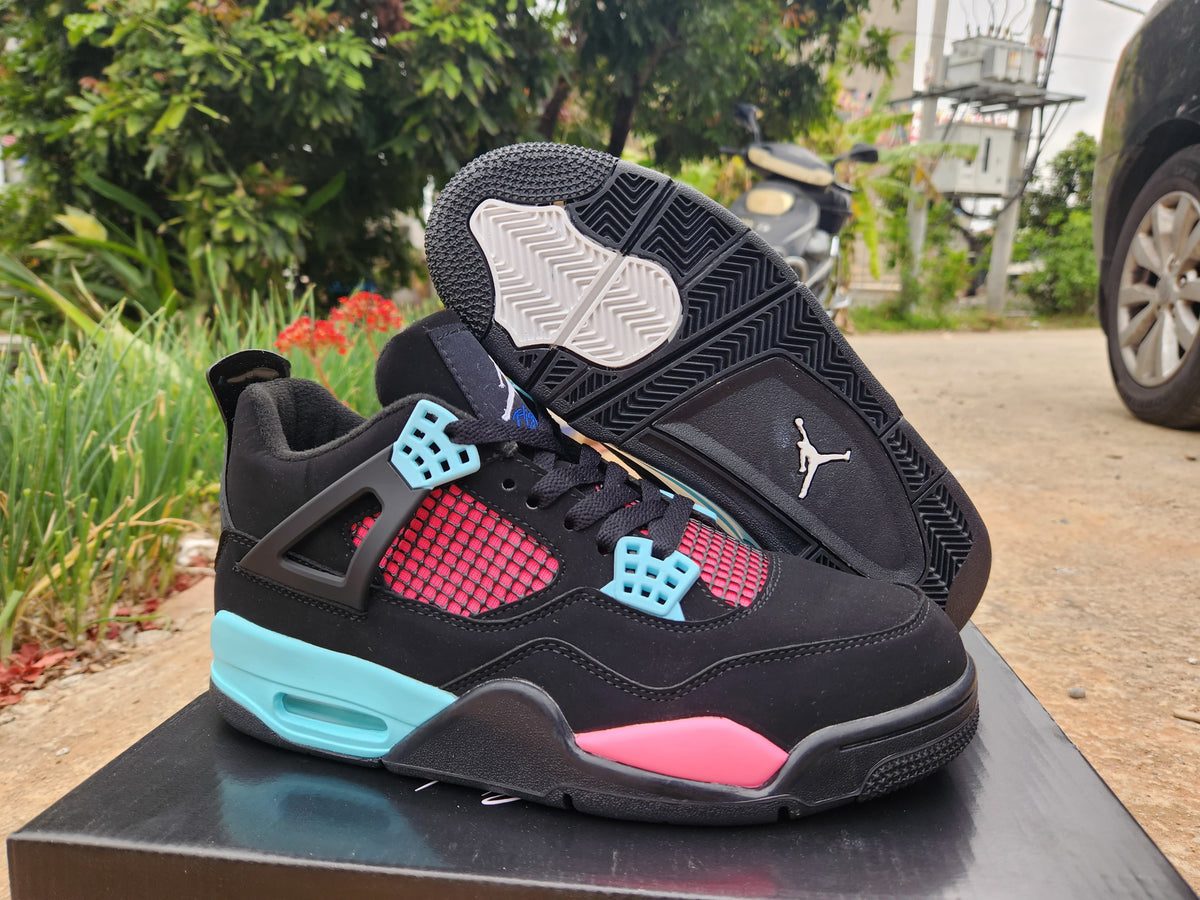 Mid Top Sneakers, Black Pink Blue Colorway, Lace Up Design, Casual Gift for Sneaker Fans
