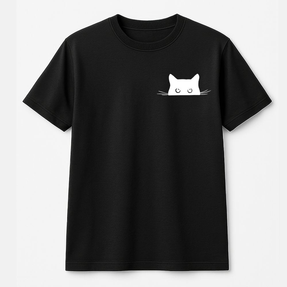 Peeking Cat T-Shirt | Minimalist Kawaii Kitty Graphic | Premium 100% Cotton | Cute Animal Lover Gift Tee