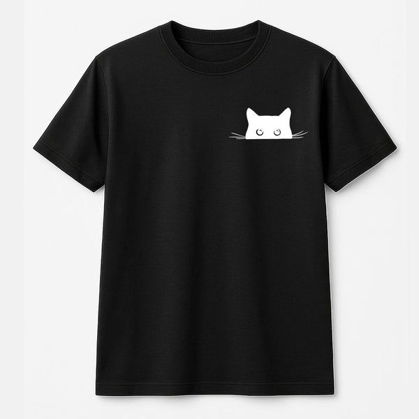 Peeking Cat T-Shirt | Minimalist Kawaii Kitty Graphic | Premium 100% Cotton | Cute Animal Lover Gift Tee