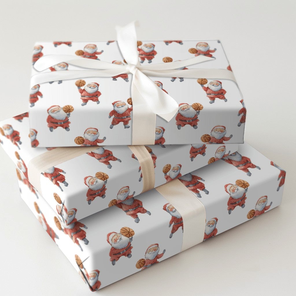 Sports Santa Claus Gift Wrap, Basketball Santa Wrapping Paper, Holiday Basketball Wrapping Paper, Retro Christmas Present Wra