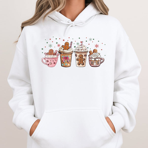Gingerbread Latte Holiday Graphic Sweatshirt, Christmas Coffee Hoodie, Comfy Winter Cafe Pullover, Warm Holiday Drink Present