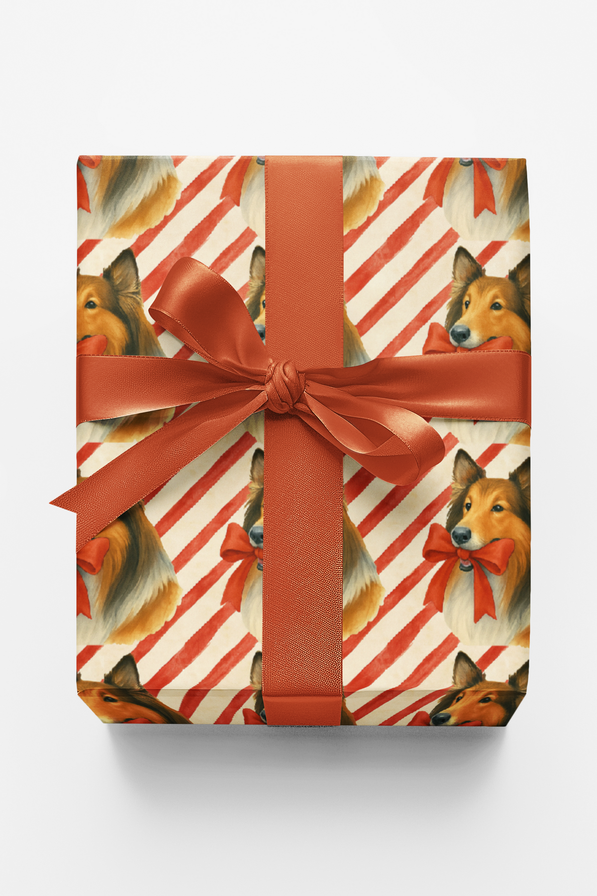 Candy Cane Puppy Gift Wrap, Collie Dog Christmas Wrapping Paper, Holiday Striped Dog Wrapping Paper, Festive Winter Gift Wrap
