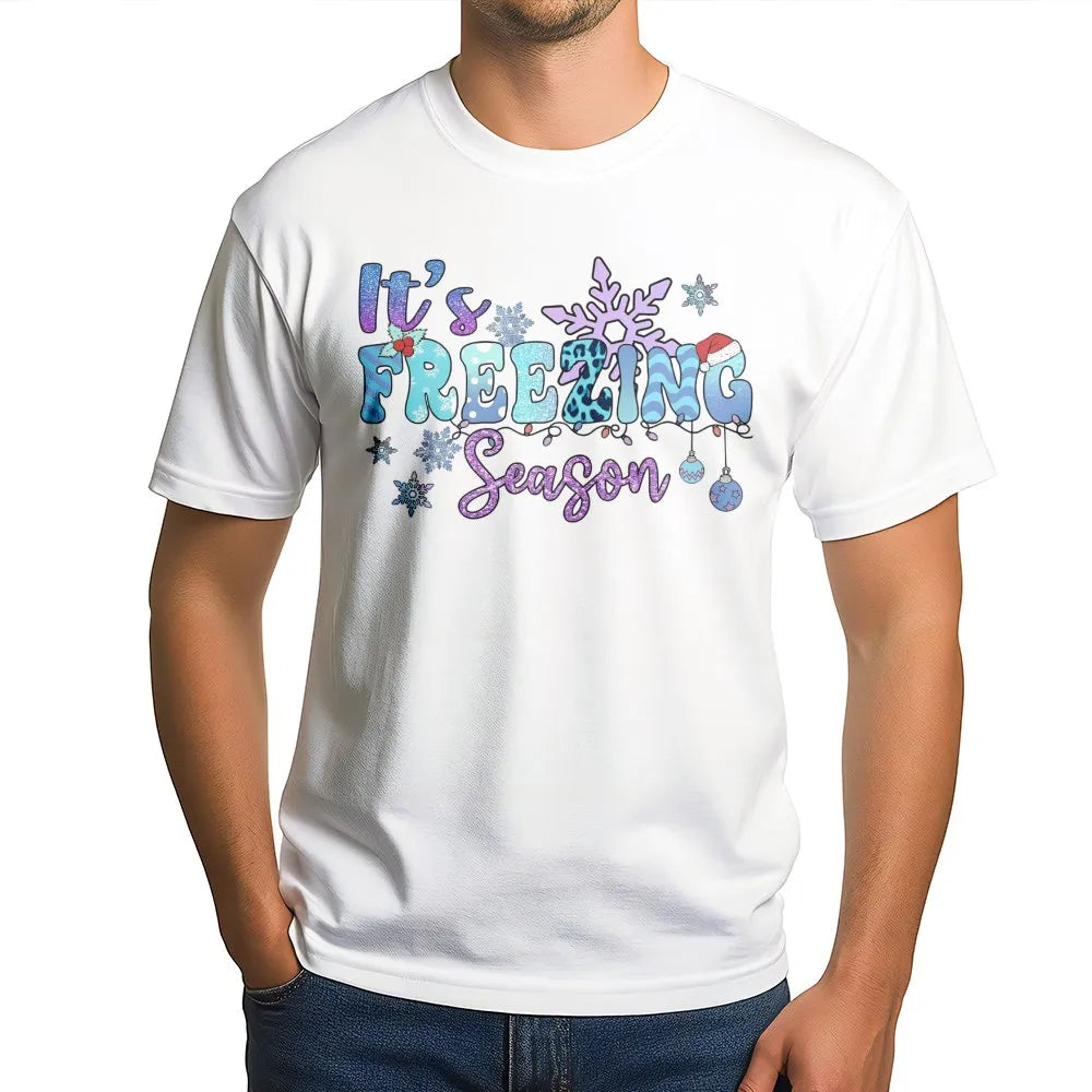 Retro Groovy Snowflake T-Shirt, It's Freezing Season Shirt, Adorable Winter Holiday Graphic Tee, Comfy Christmas Season Shirt